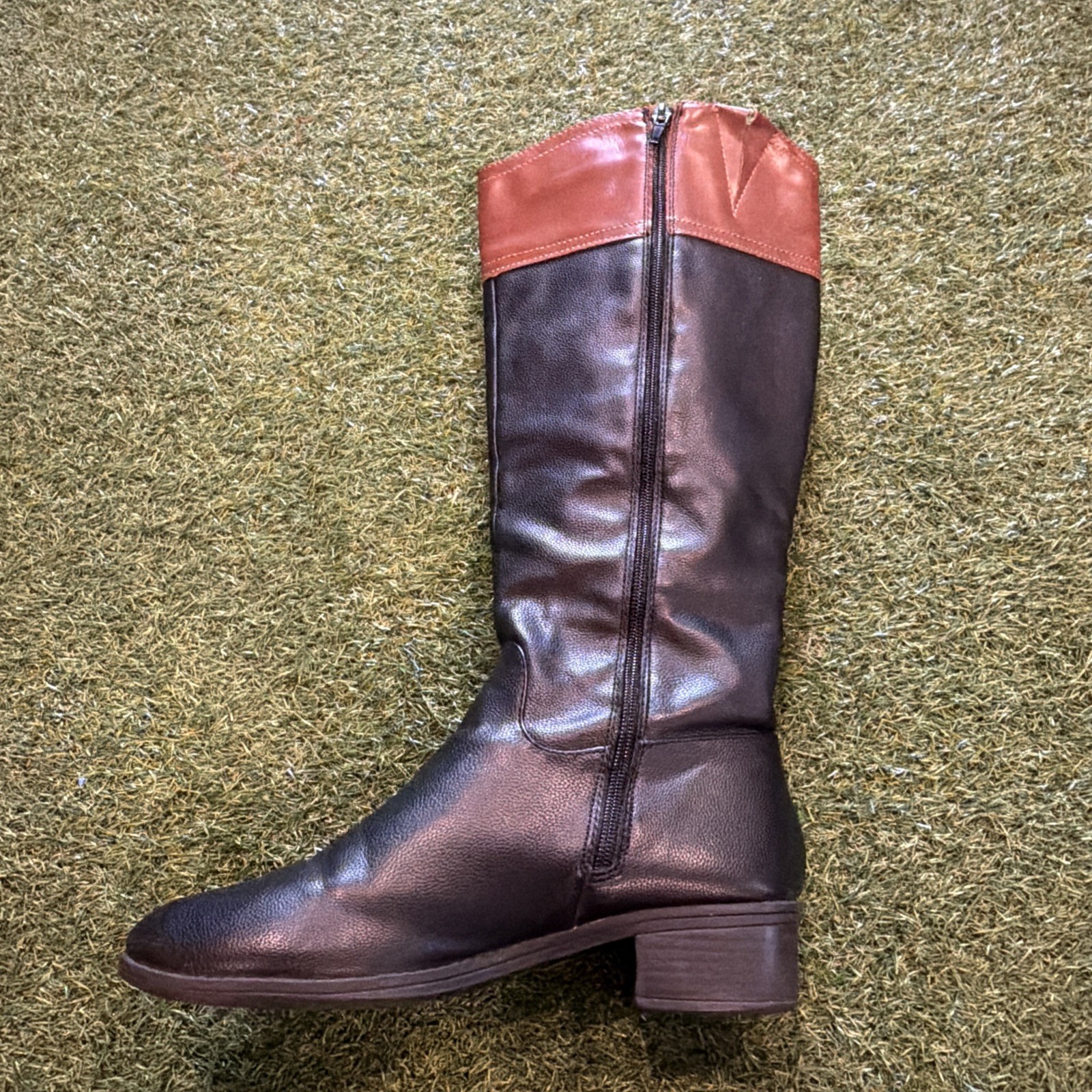 Nautica Women’s Black Cognac Full Zip Knee High Riding Gallatin Boots Size 8