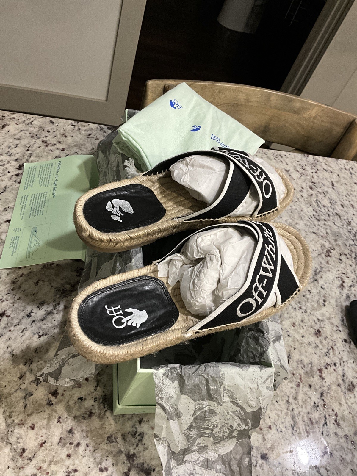 Off-White Black & White Logo Cross Strap Espadrille Slide Sandal Size Us8 Eu38