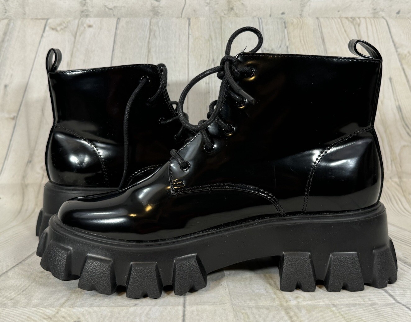 Princess Polly Women Combat Boot Black 7 Chunky Y2K Grunge Goth Metal Punk