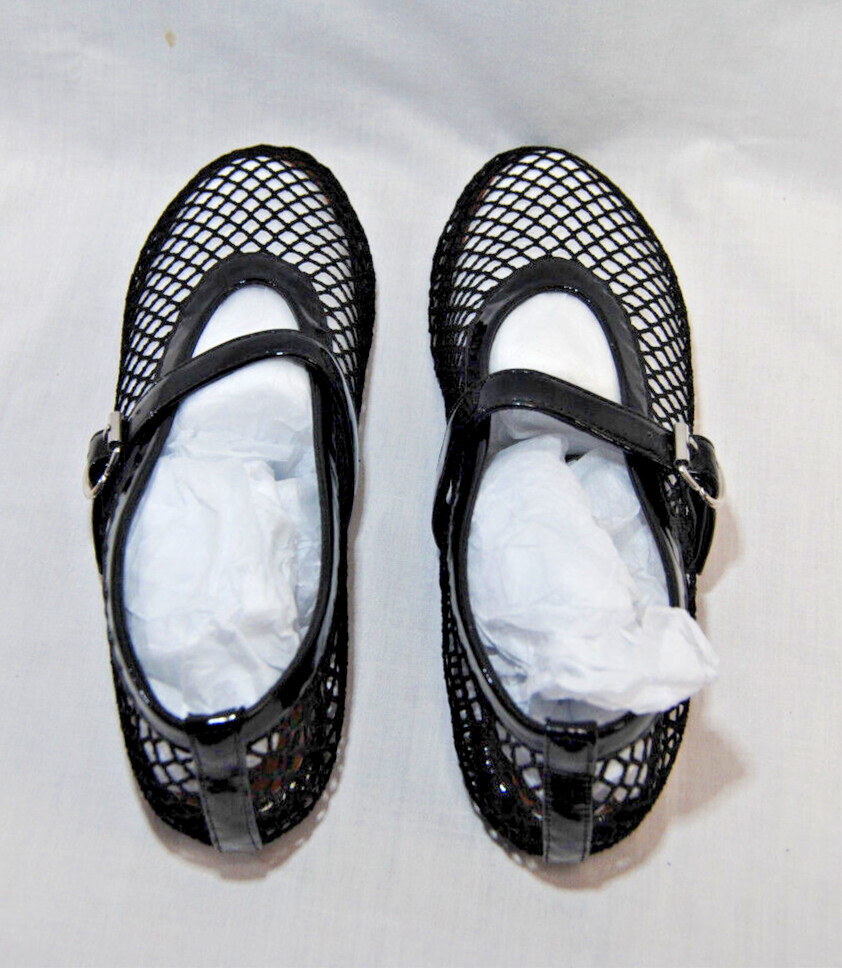 Divanne Women’s Black Mesh Flat Ballerina Mary Jane Shoes New T2355