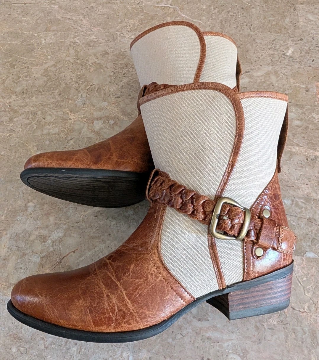 Ariat Sojourn Western Strap Ankle Cowboy Boots Beige Braided Women Size 8-B