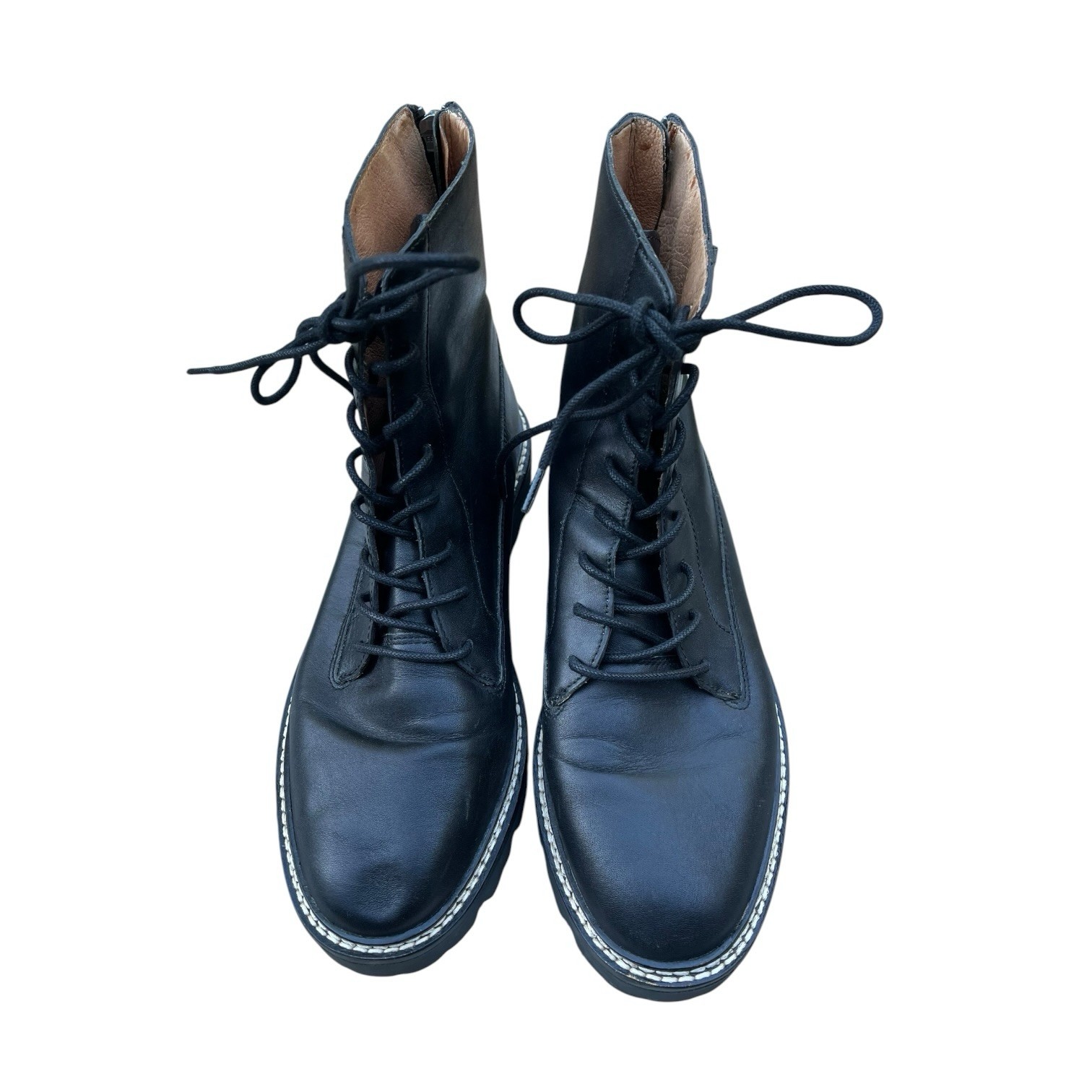 MADEWELL Citywalk Lugsole Lace Up Black Leather Boots Back Zip 8