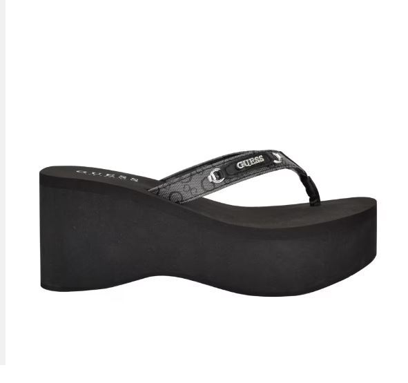 NEW WOMEN’S GUESS BLACK TYLERS FOAM PLATFORM FLIP FLOPS WEDGE 5,6,7,8,9,10