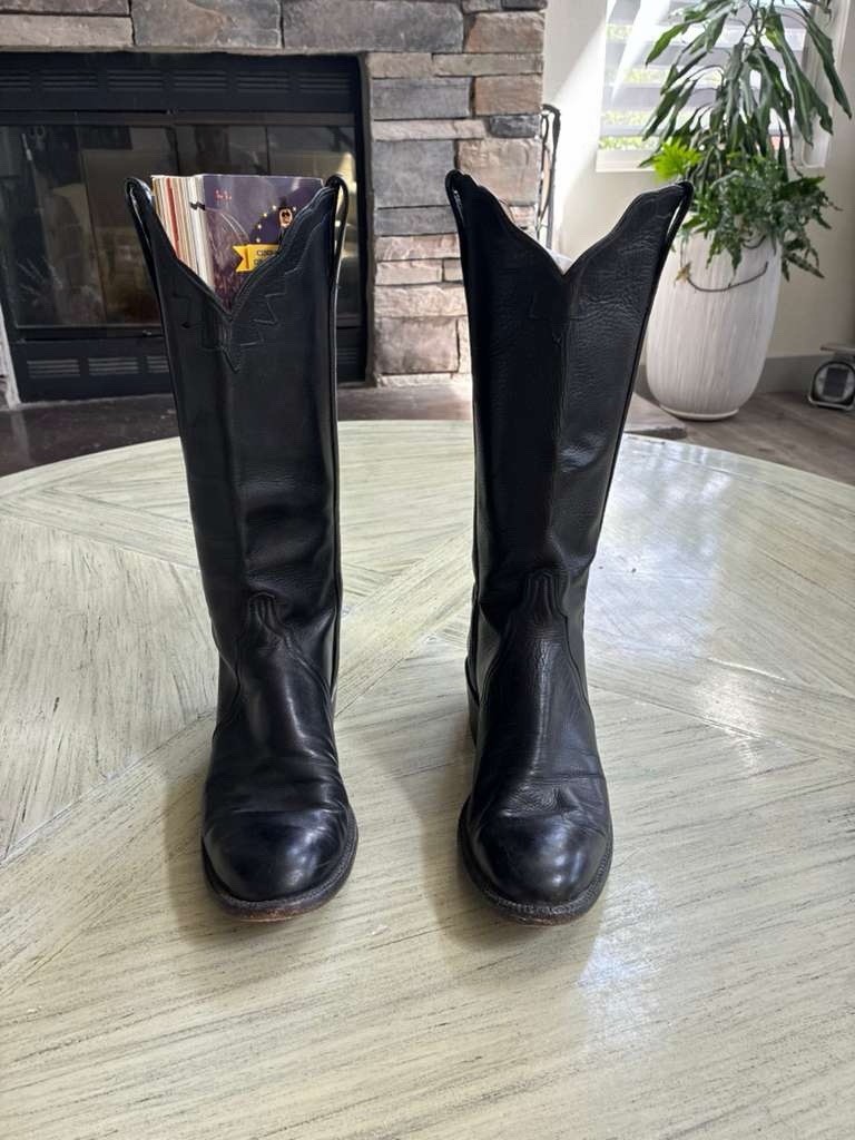 Vtg Lucchese Classics Handmade Black Womens Sz 7.5 Cowgirl Boots USA Made