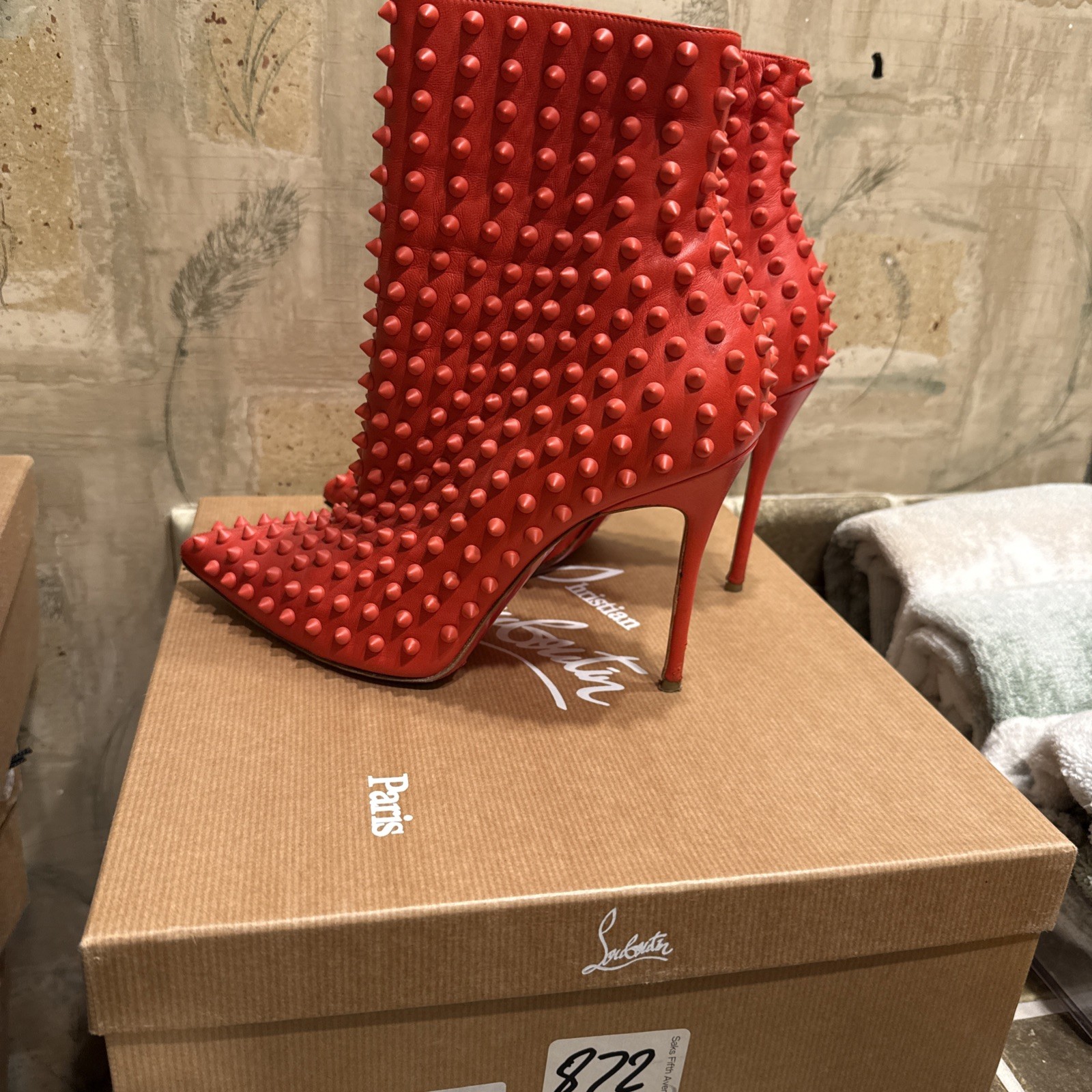 Christian Louboutin Red Bottoms Leather Booties Snakilta 100 Nappa Corazon 38.5