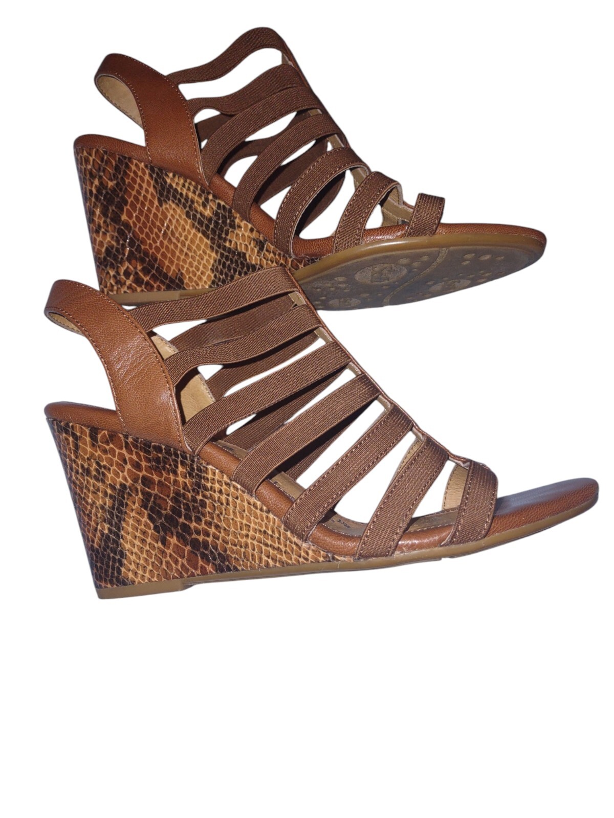Söfft Shoes Brown Sofft Snake Skin Print Wedge Heel Sandals Size8.5M