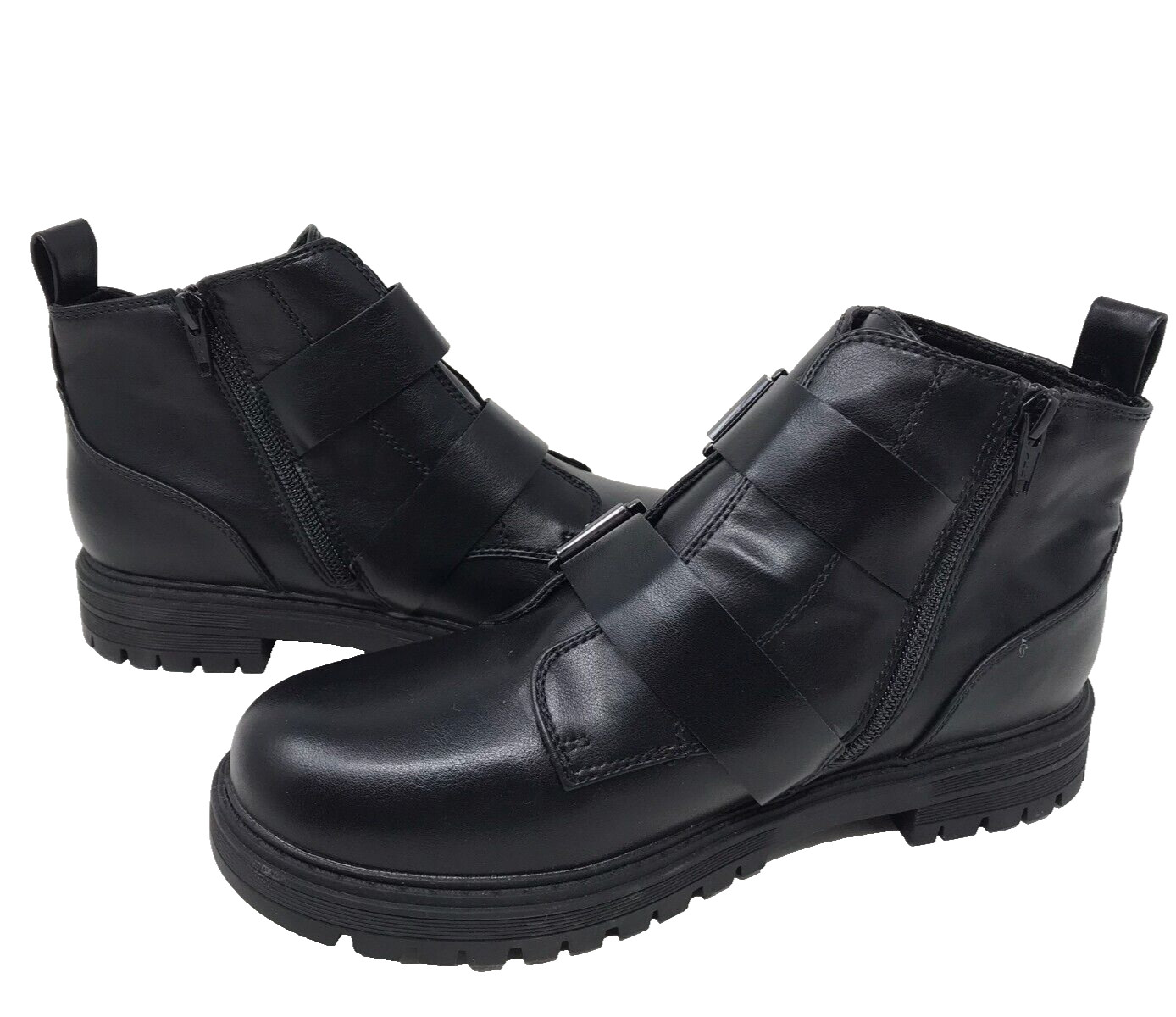SO Women’s Fettuccine Zip Up Comfort Fashion Ankle Boots Black Size:9.5 121D