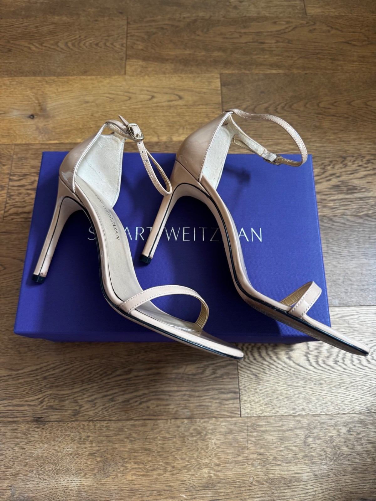 Stuart Weitzman Nudistsong Ankle Strap Stiletto in Nude – Size 8