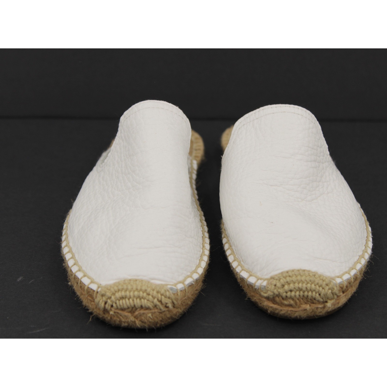Soludos Pebbled Leather Espadrille Mules Size 8.5 White Slides
