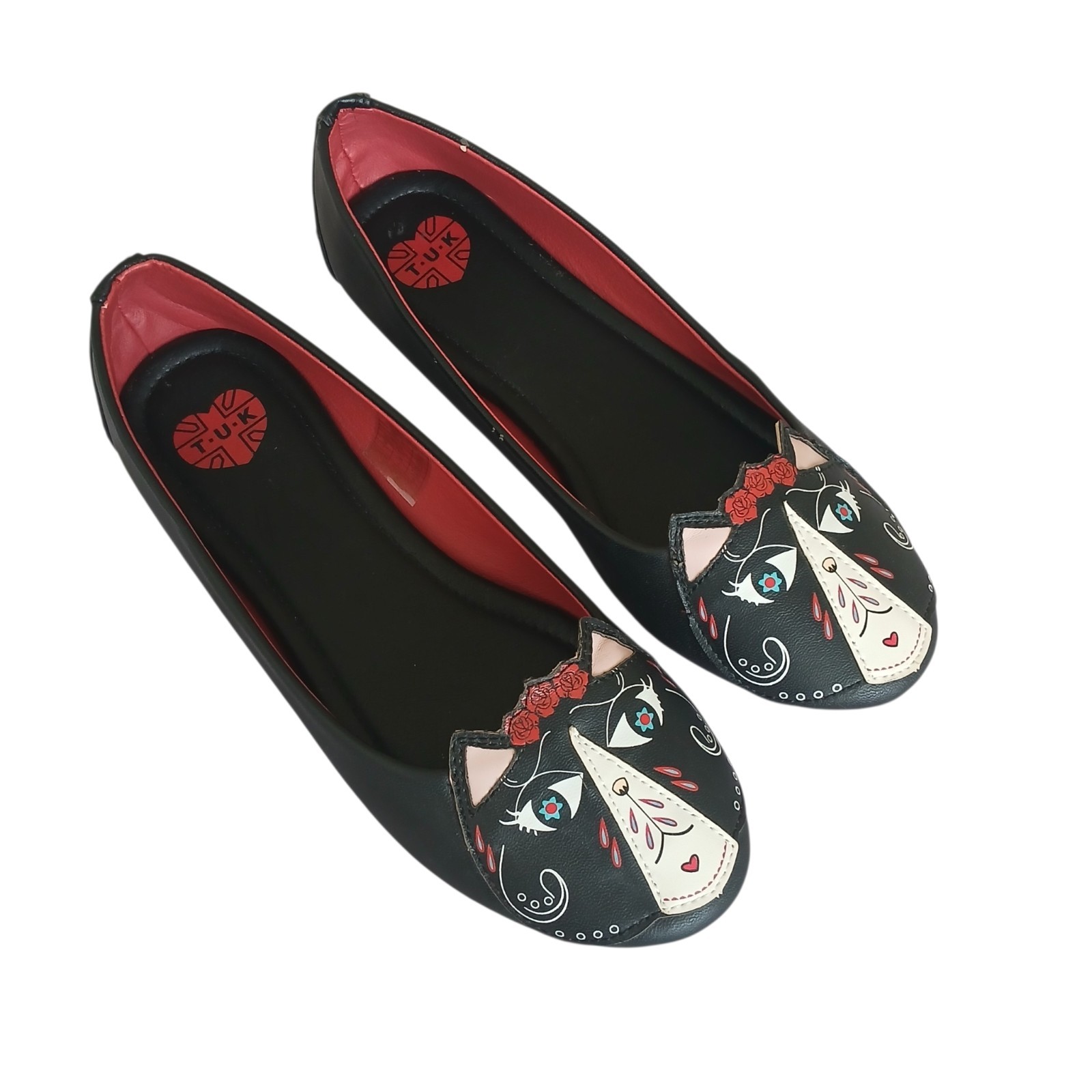 NWOB T.U.K Kitty Cat Ballet Flats Women’s 7 Black Goth Punk Grunge Whimsigoth