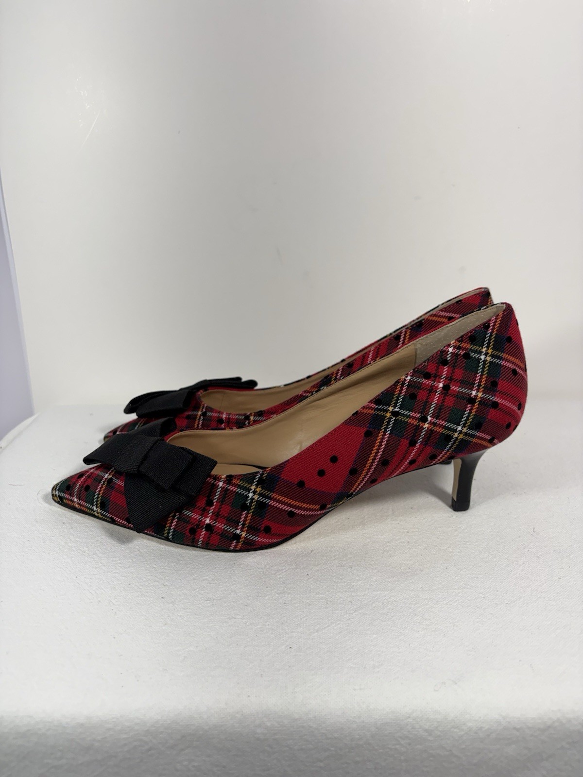 NIB Talbots ERICA Red Tartan Plaid/Bow Kitten Heel Pumps 7 M