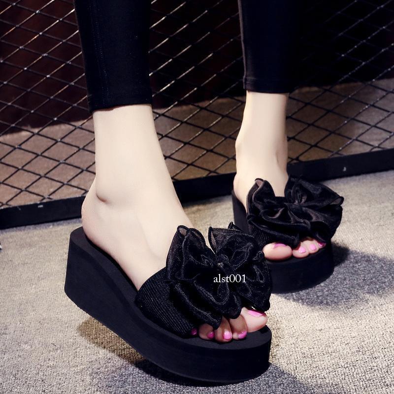 Women’s Beach Sandals High Wedge Heel Flowers Slippers Platform Flip Flops Shoes