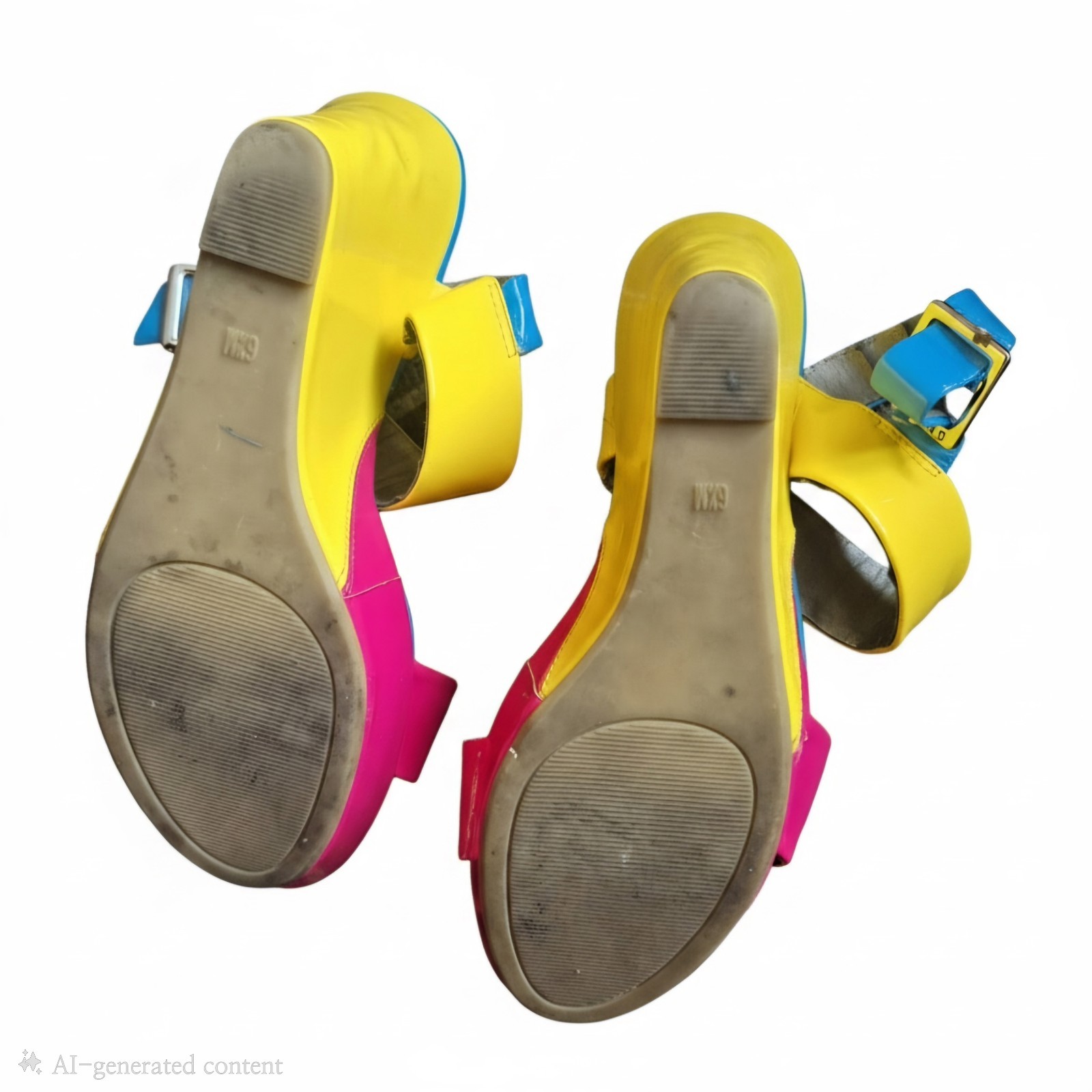 Guess Blue, Yellow, Pink Wedge Heels Size 6.5
