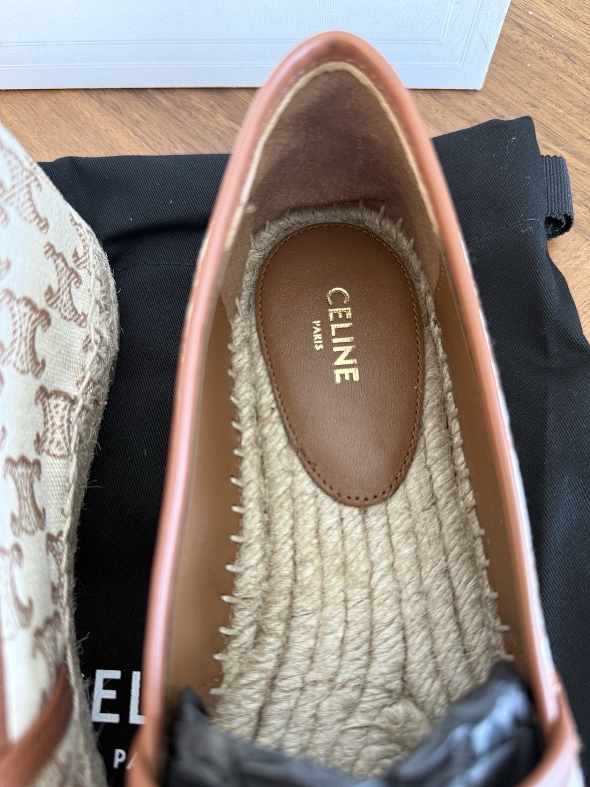 Céline Les Espadrille Triomphe Jacquard Canvas Leather Espadrille Ecru Sz 38/8