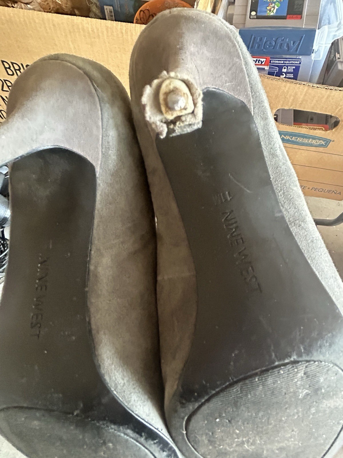Nine West Women’s Gray Suede Solid Pointed Toe Slip-On Heel Pumps 11