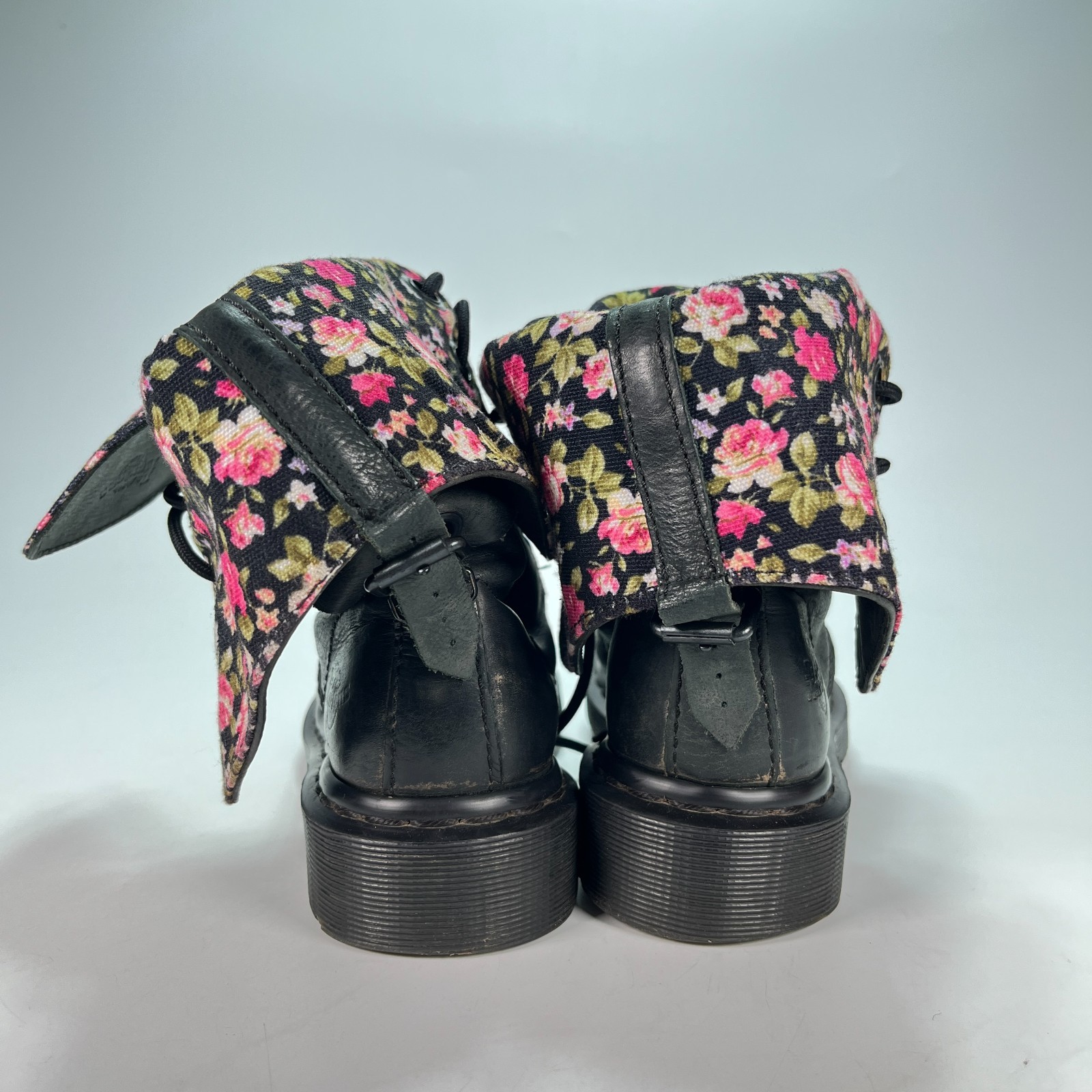 Dr. Martens Triumph 1914 Black Floral Leather Fold Down Tall Boots Womens Size 7