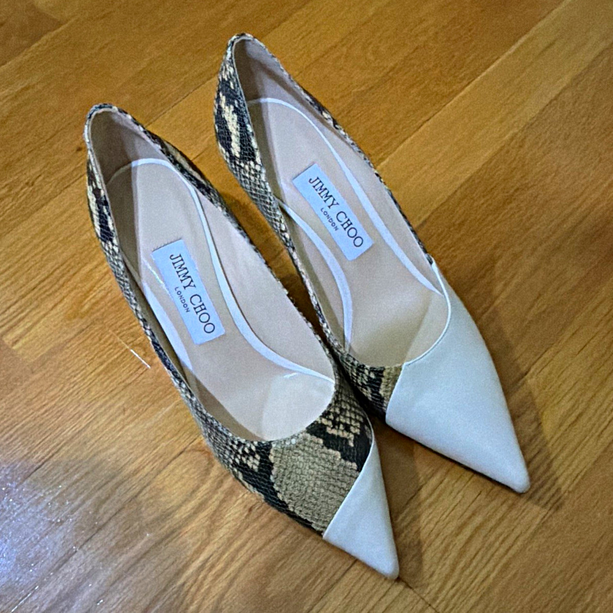 Jimmy Choo Women’s Leather Snake Print Pointed Toe Stiletto Pumps 7.5
