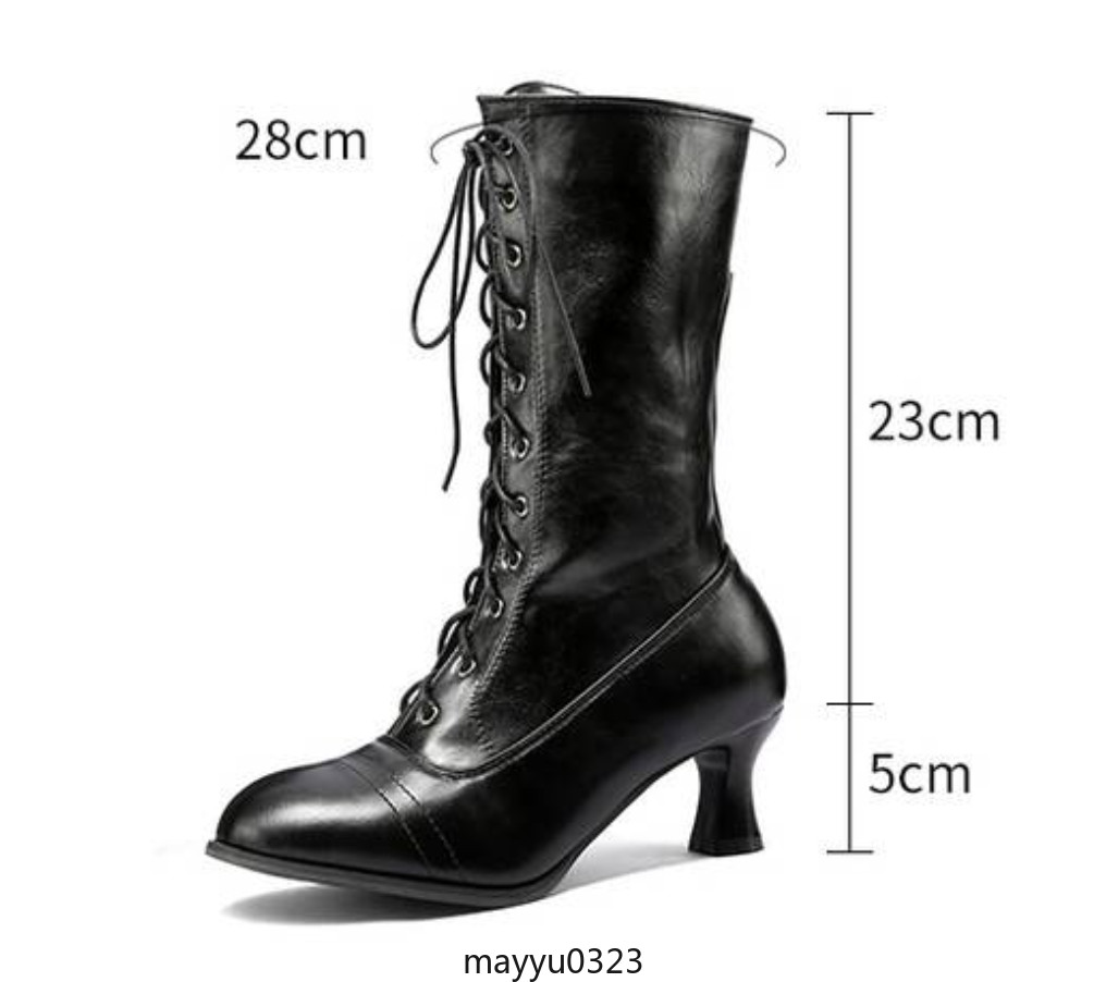Vintage Womens Mid Kitten Heel Lace Up Faux Leather Ankle Boots Shoes Biker Hot