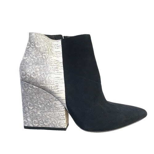 Loeffler Randall Lia Booties Boots Womens 10 Black Suede Snake Print Leather Sue