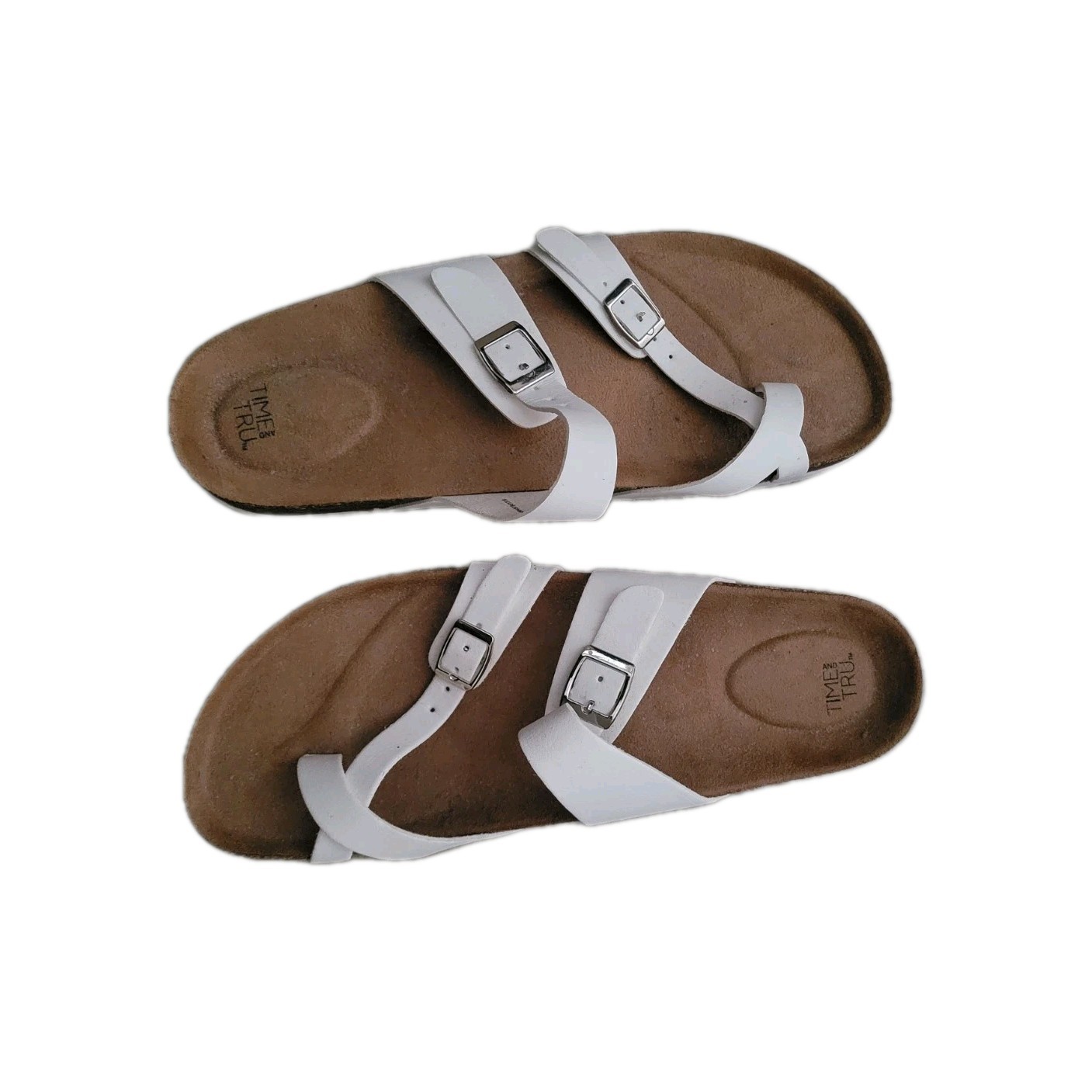Time and Tru Flats Thong Sandals White Slip Ons WMTT23AM084 Womens Size 11