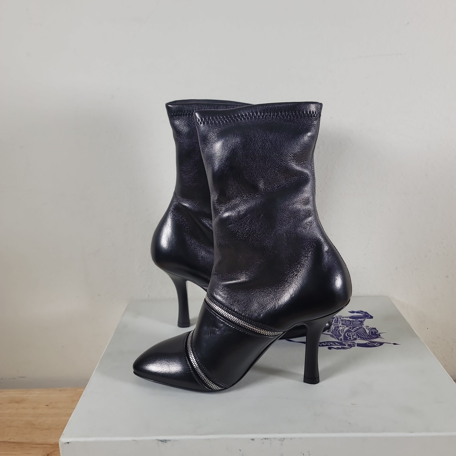 Burberry Peep Zip-Detailed Ankle Boots Size 36 US Size 6 New With Box