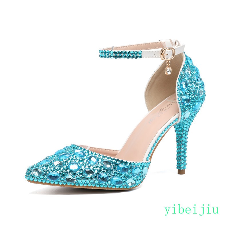Women’s Glitter Ankle Strap Rhinestones Dress Evening Wedding Shoes Banquet