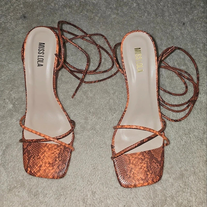 Orange Wedge Lace-Up Sandals, Size 8.5
