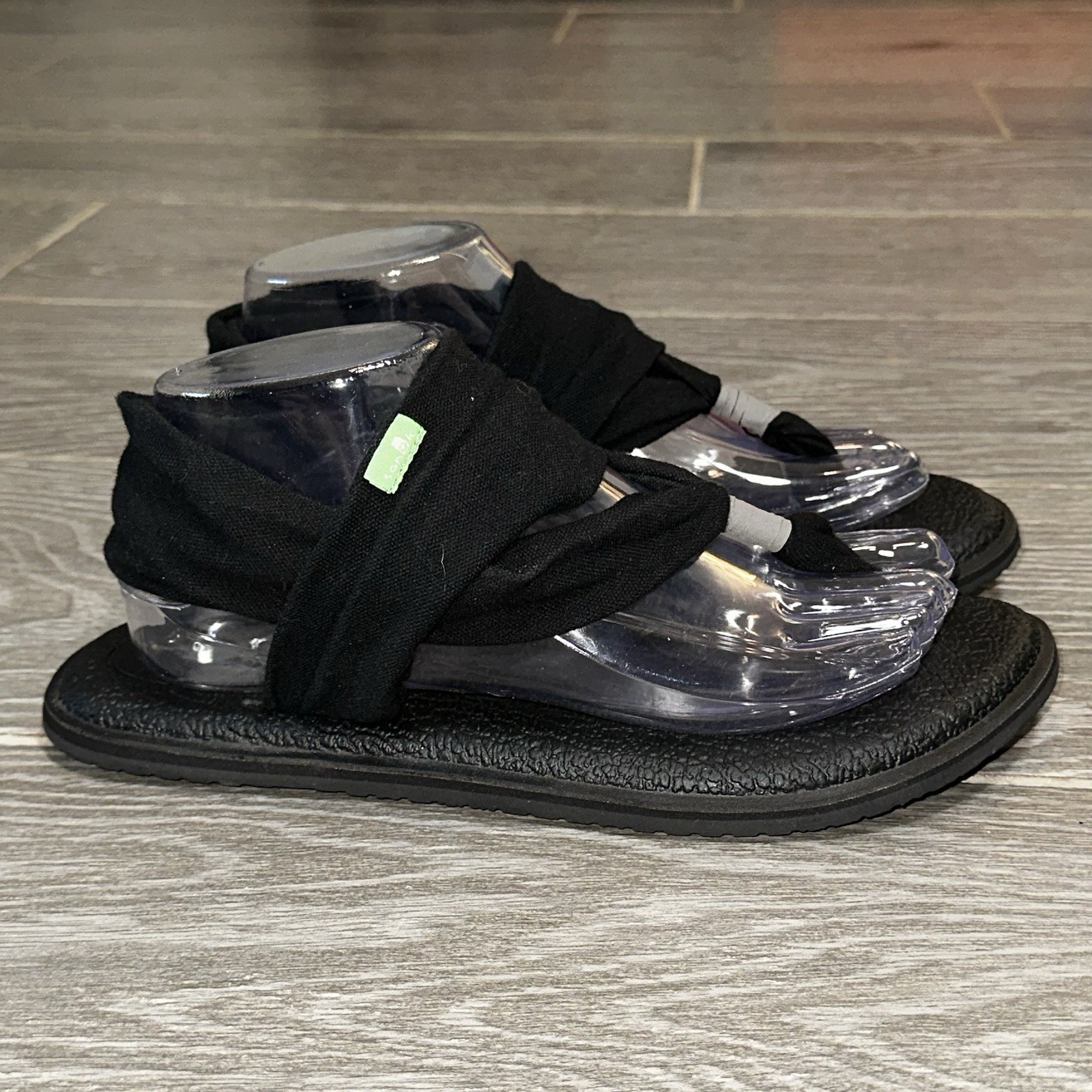 Sanuk Yoga Sling 2 Thong Sandals Women’s 8 Black Knit Fabric Slingback Casual
