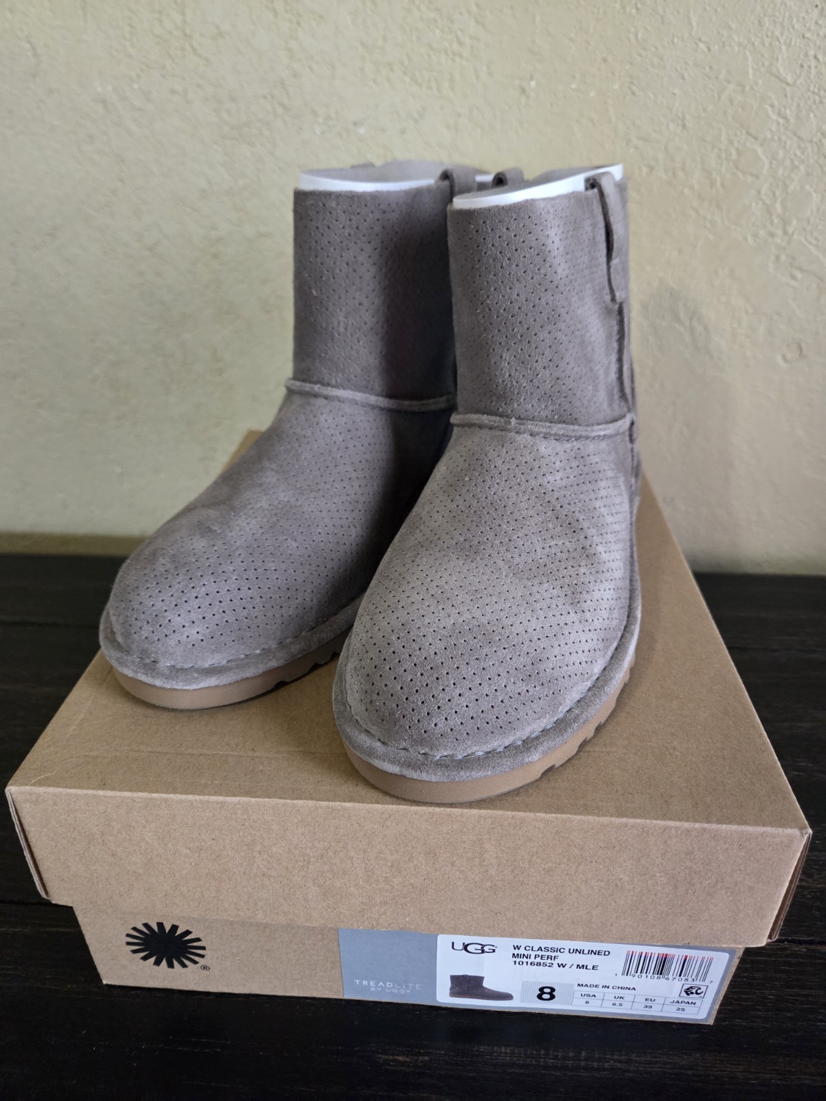 UGG Classic Unlined Mini Perf Gray Suede Perforated Women’s Bootie Size 8