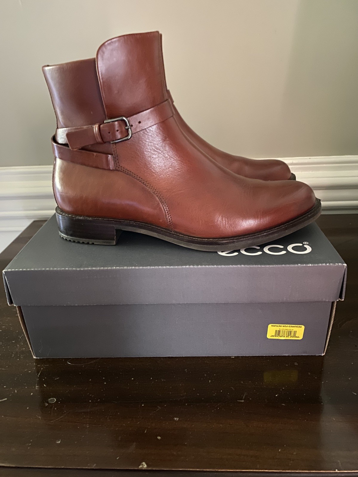 Ecco Women’s Sartorelle 25 Ankle Boot Side Zip EU 41 US 10-10.5 Cognac Brown