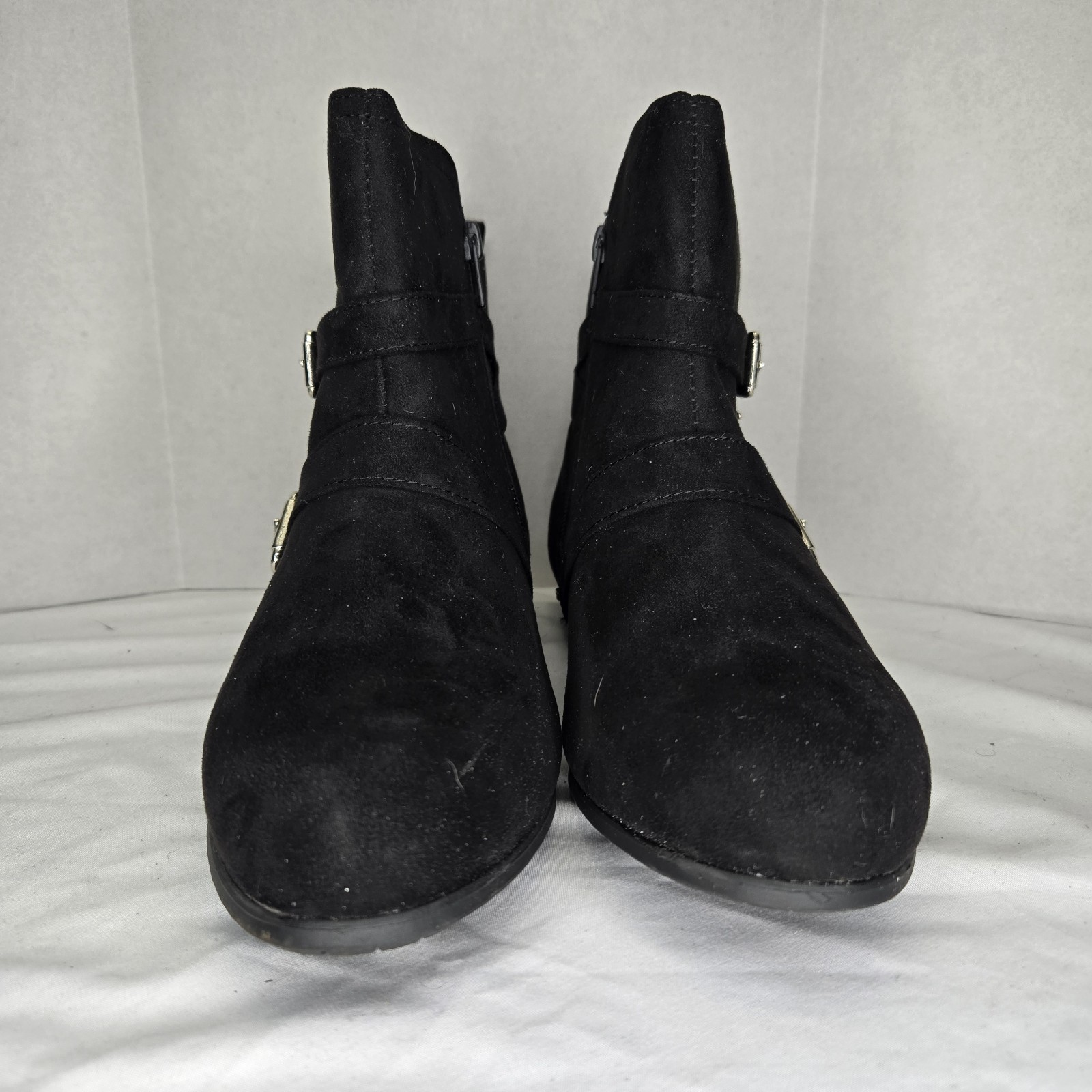 SO Alessia Zip Ankle Boots Black Womens 9 Buckle Stretch Goth Boho Punk Grunge