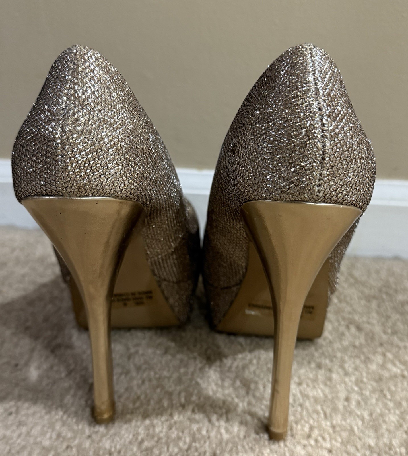 Gold Glitter Platform Stiletto Heels Womens 6 High Heel Pumps Party Disco Shoes