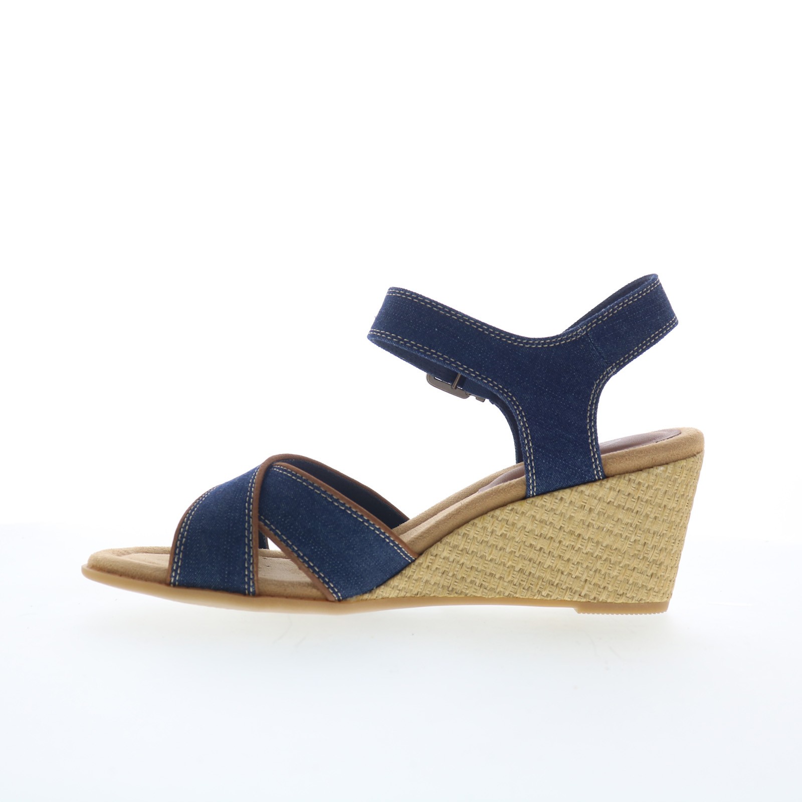 Clarks Emmalae Iris 26181666 Womens Blue Wide Canvas Wedges Sandals Shoes