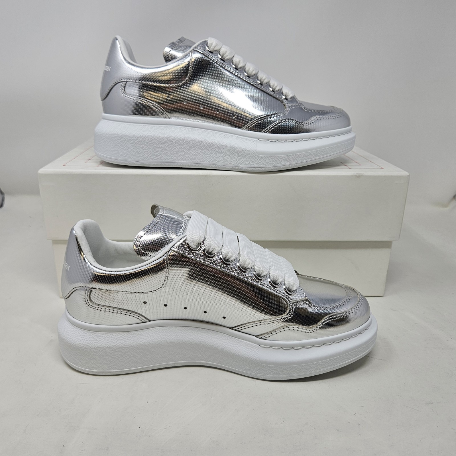 Alexander McQueen Oversized Silver Chrome Fashion Sneakers / Women’s US 5, EU 35