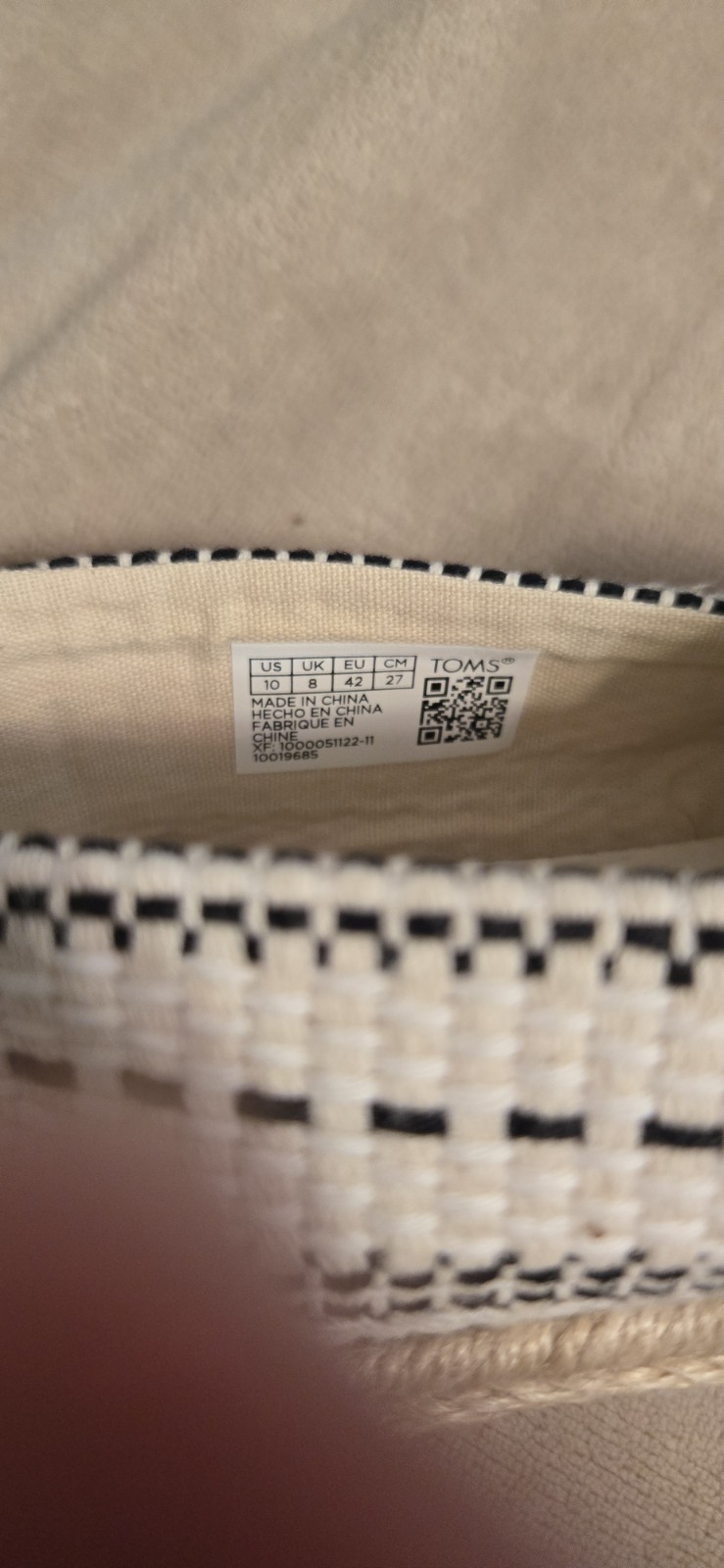 TOMS Black & White Woven Alpargata Rope Espadrille Slip Ons Women’s Size 10