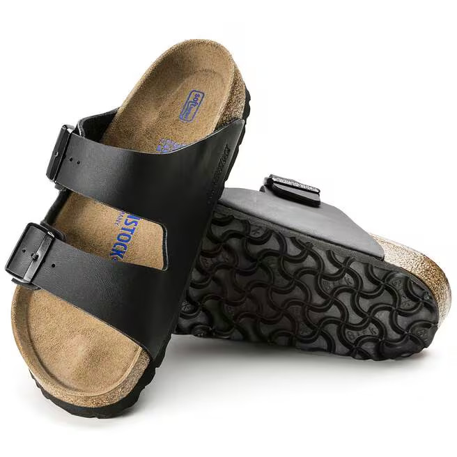 Birkenstock Arizona Birko-Flor Black Leather Soft Footbed Unisex Sandals