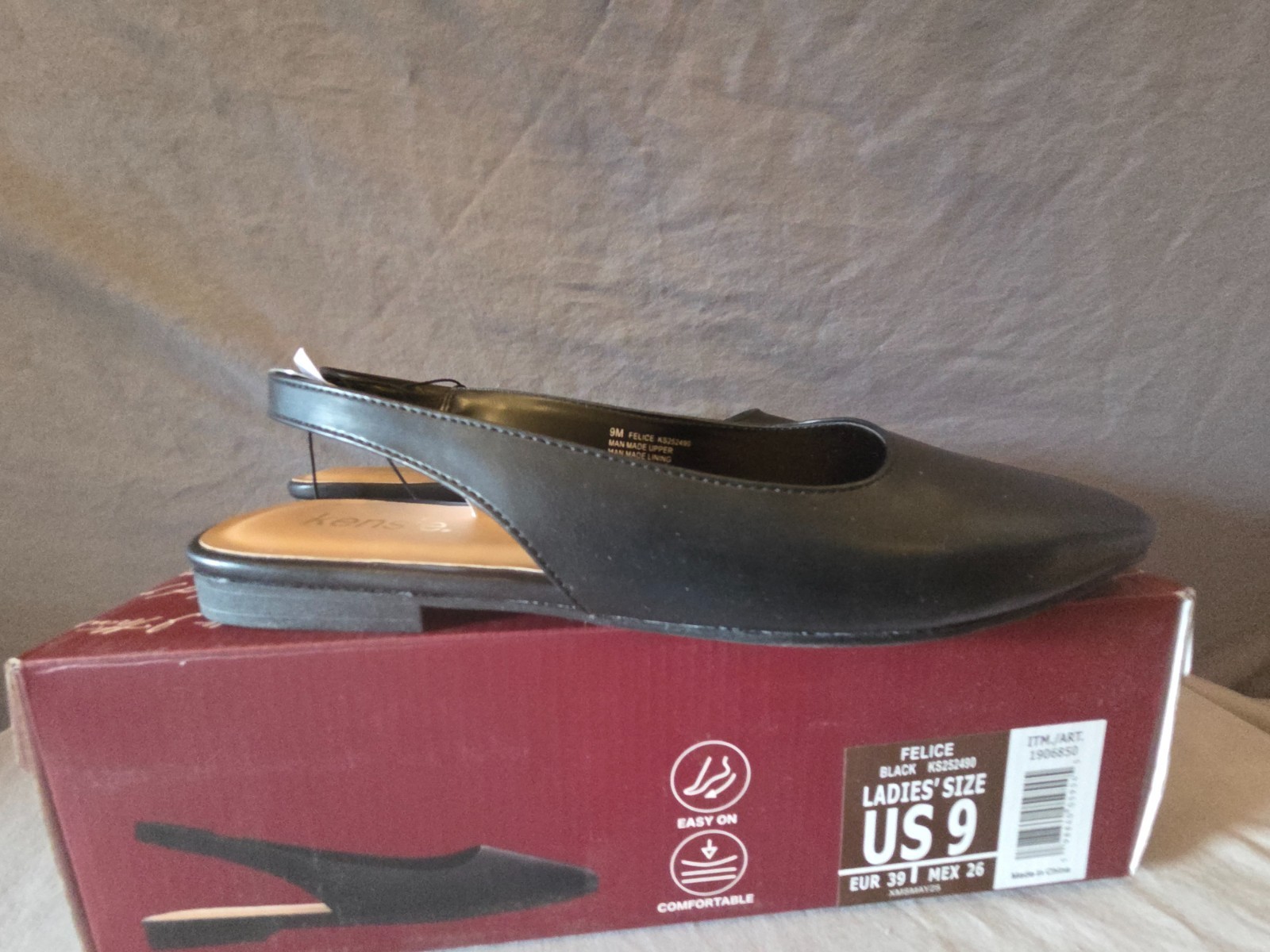 Kensie Felice Slingback Women’s Black Flats Casual Dress Shoes Size 9 w Box