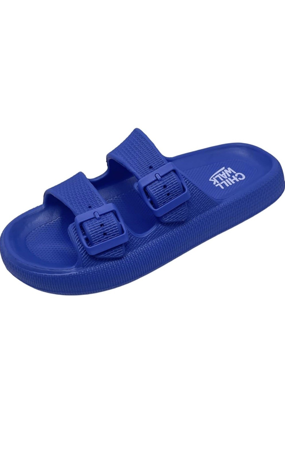 Blue Pillow Slides for Women and Men, Adjustable Double Buckle Slides