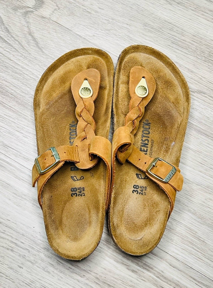 Birkenstock Gizeh Braided Thong T Strap Sandals Brown 38 Womens 7-7.5