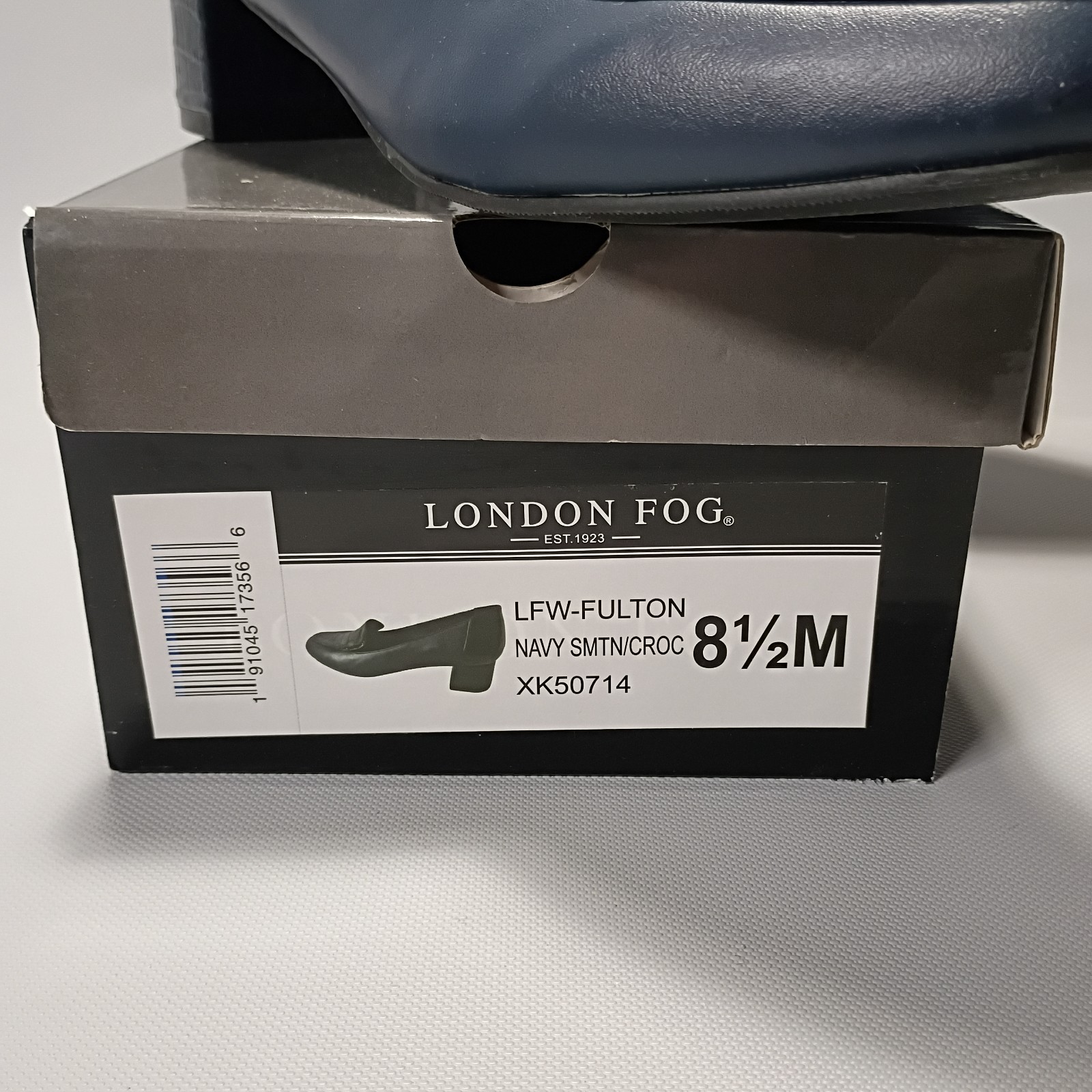 London Fog Fulton Croc Loafers Navy Leather Dress Shoes Block Heel Womens 8.5M