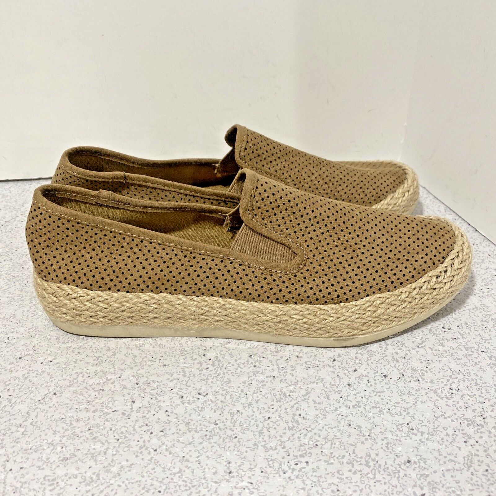 Esprit Nadine Espadrille Flats US 7.5M Tan Faux Suede Textile Uppers Casual Shoe
