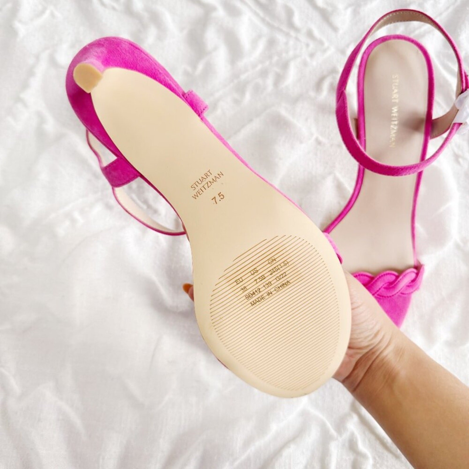 Stuart Weitzman Dancer Twistie 100 Suede Sandal In Pink Size 7.5