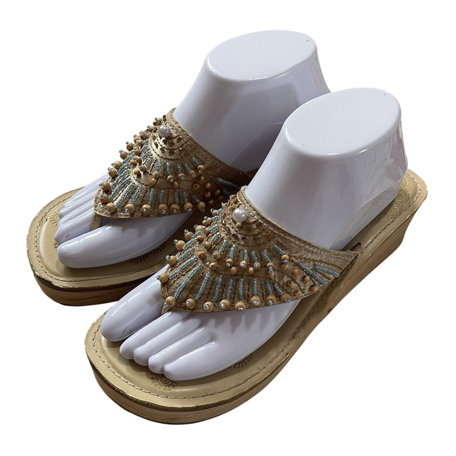Vtg Skechers Women’s Somethin’ Else Jaunt Beaded Wedge Thong 7 Sandals Y2K Beach