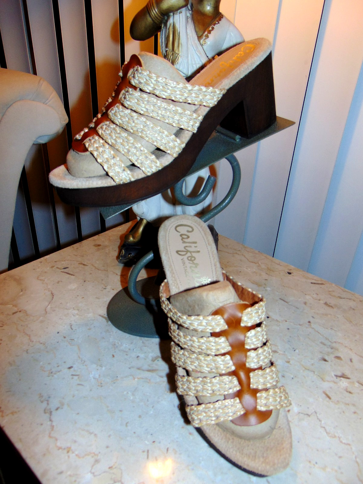 CALIFORNIANS Vintage Collection Beige Womens Strappy Mules Heels Sandals Slides