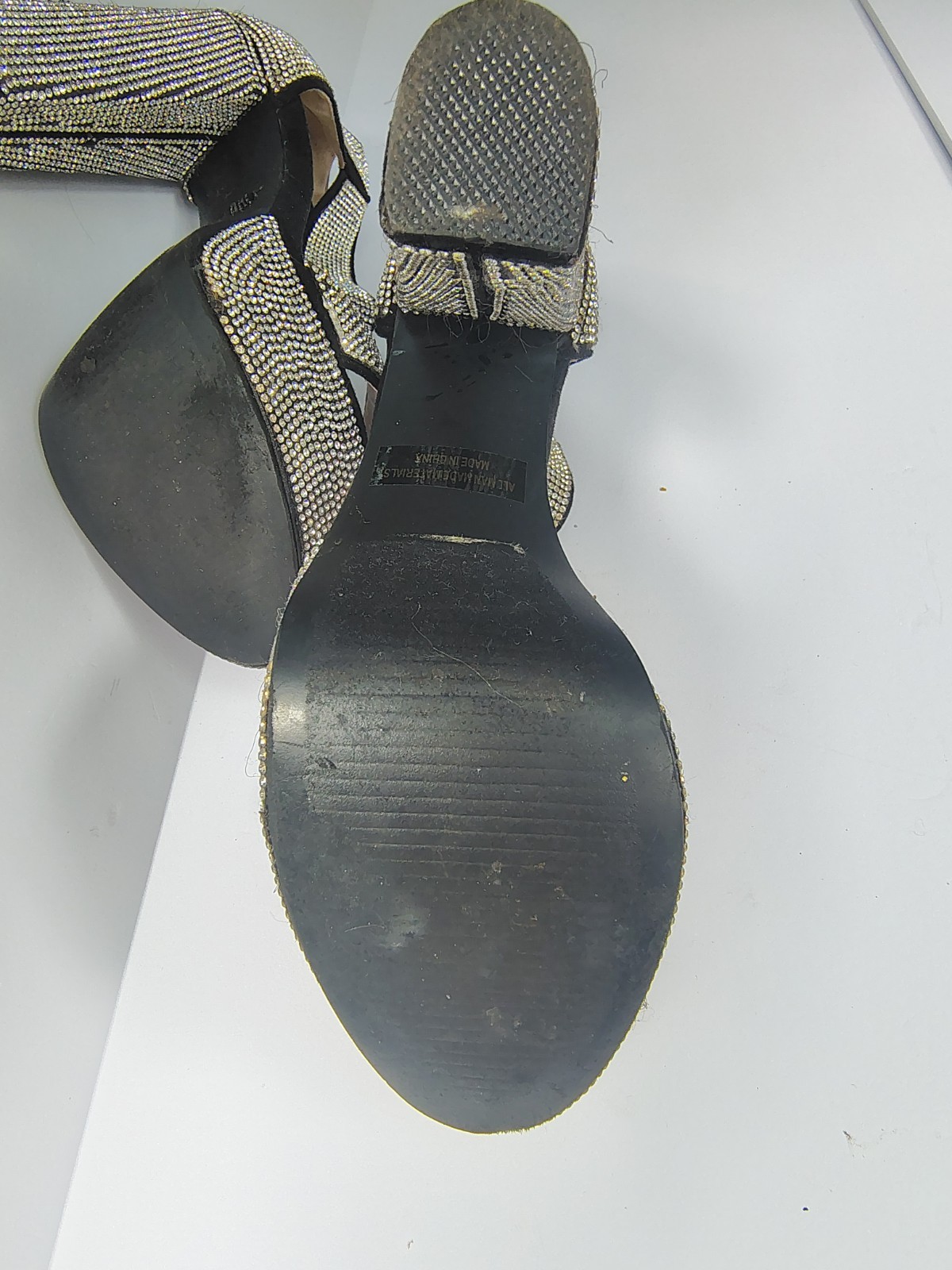 Windsor Women’s Size 8 Black/Silver Rhinestone Strappy Open Toe Block Heel