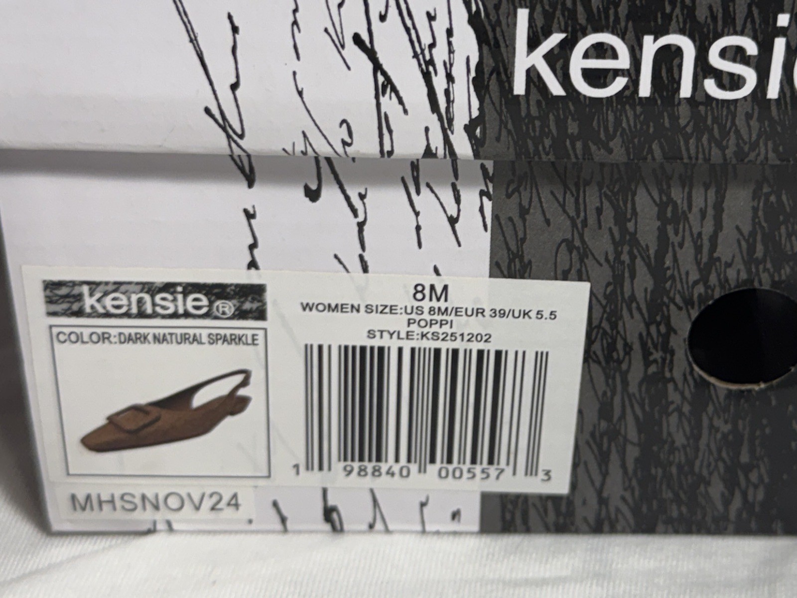 NEW NIB Kensie Poppi Slingback Flats Womens Size 8 Dark Natural Sparkle Shoes