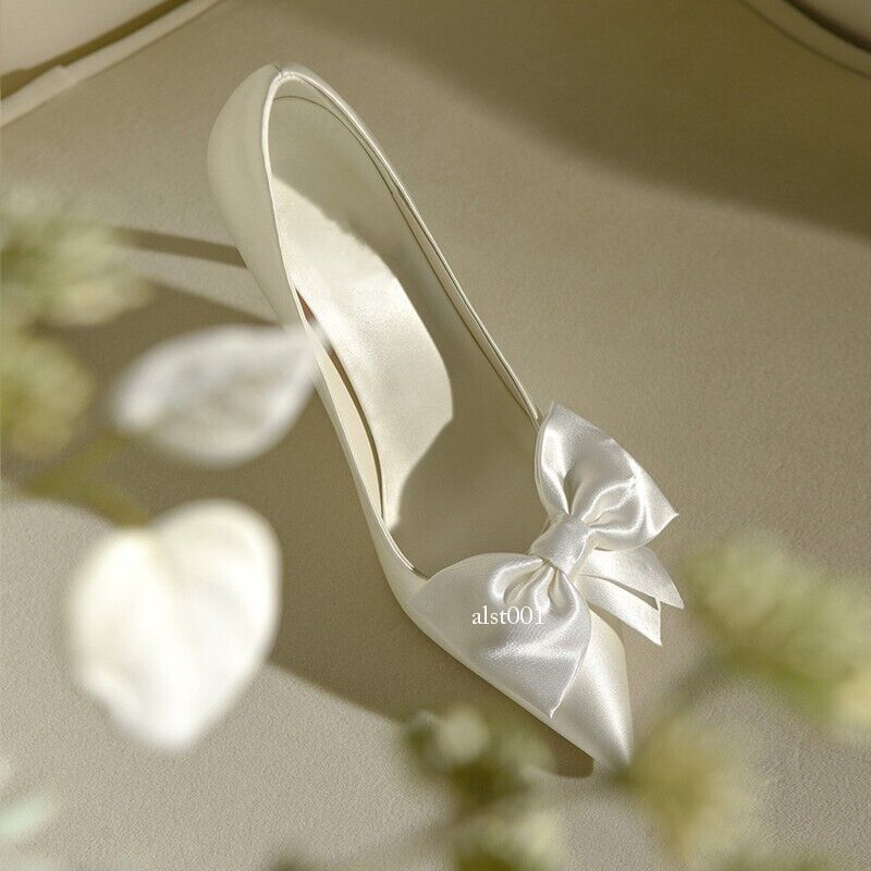 Bride Satin Bowtie High Heels Women Wedding Shoes Stiletto Heel Pump Shoes