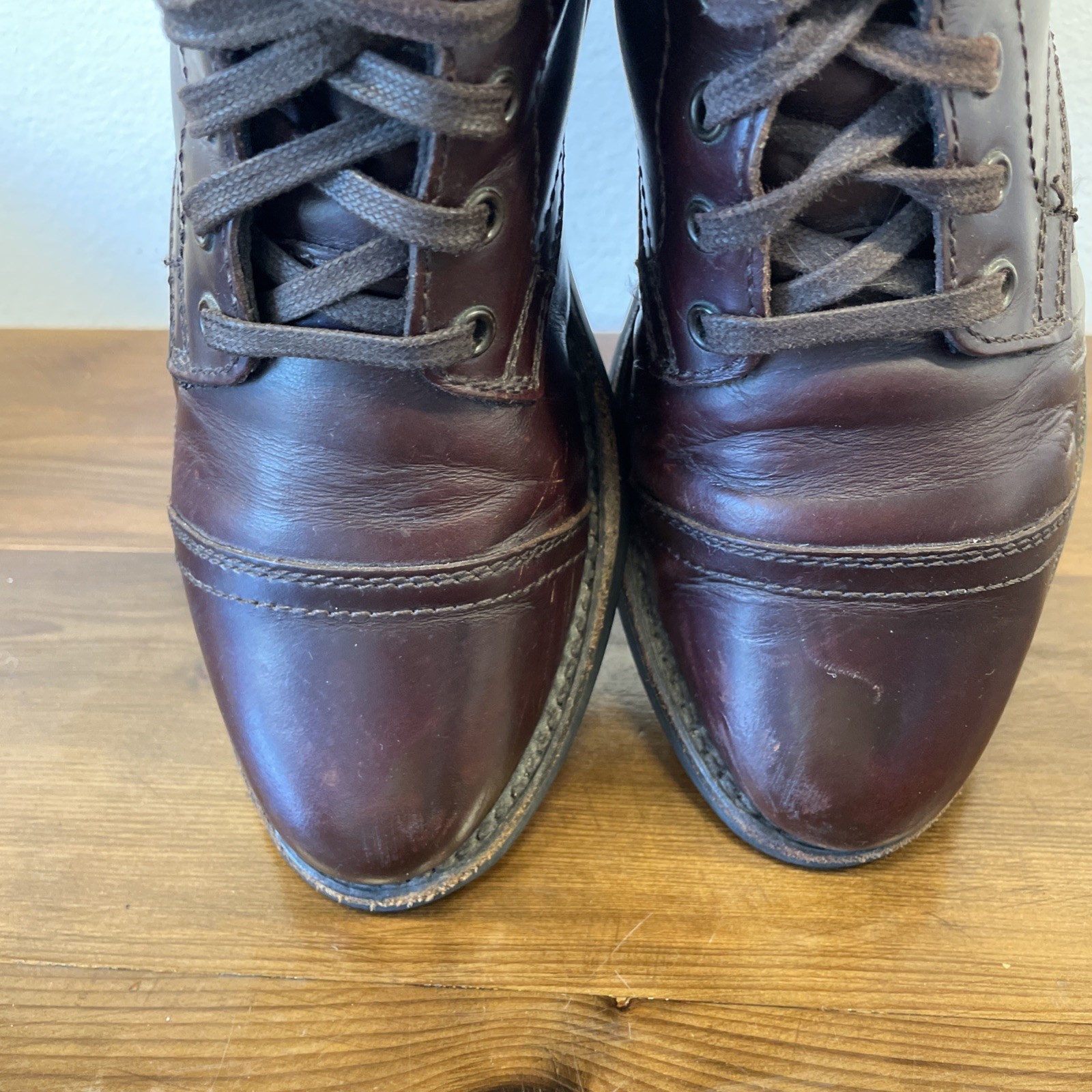 Thursday Captain Leather Boots Women 8 Brandy Ankle Cap Toe Preppy Rugged Office