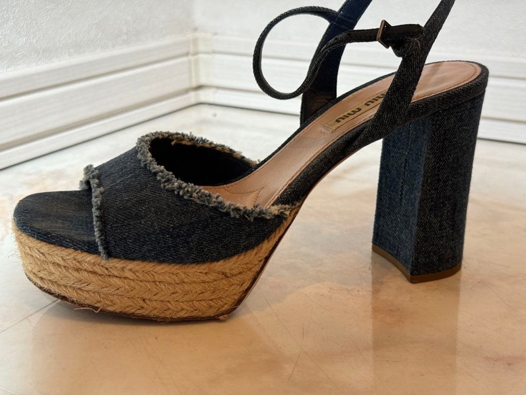 MIU MIU Sandals Shoes EU 37.5 US 7.5 Denim Authentic