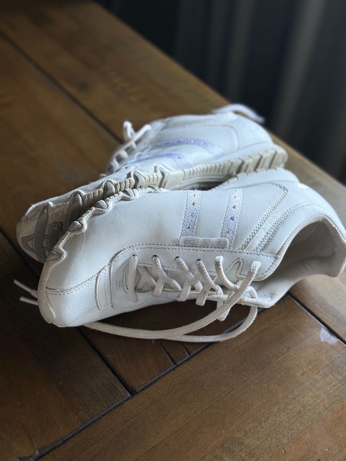 Vintage Skechers White & Silver Bling Dance Cheerleading Gymnastics Band – 7.5
